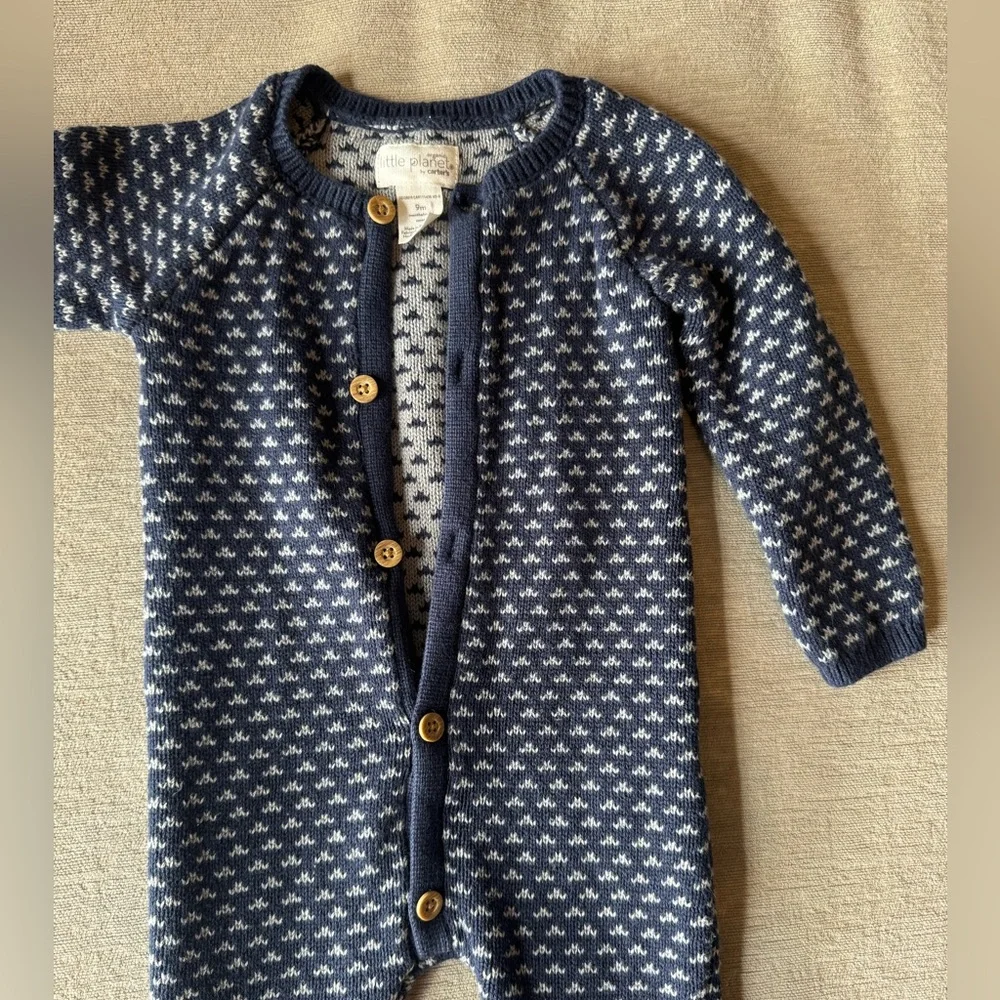 Little Planet by Carter’s Organic Cotton Knit Jumpsuit 9M Blue White Fair Isle